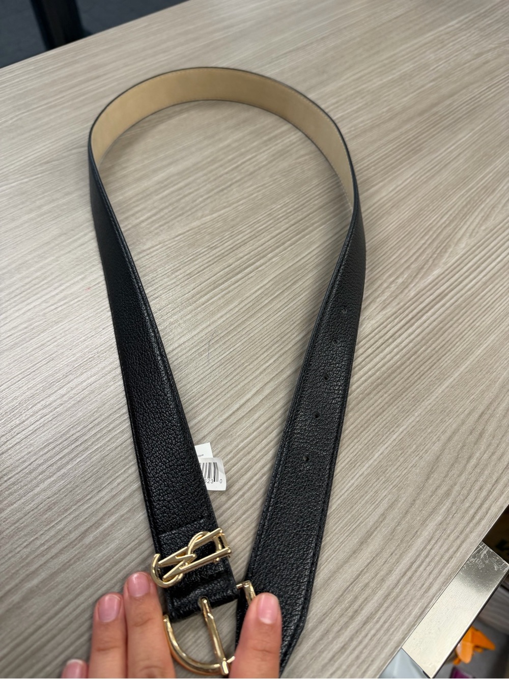 Amazon Women’s Black Leather Belt with Gold Double-Loop Buckle